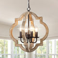 16 Inch Farmhouse Chandelier for Dining Room French Country Light Fixtures Over Table 4-Light Rustic Orb Wood Chandelier for Kitchen Hallway Foyer Entryway Bedroom