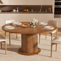59 inch Round Dining Table for 6, Modern Farmhouse Kitchen Table, Circle Dining Tables with Wood Strip Base for Kitchen Living Room (Big Adjustable Walnut)
