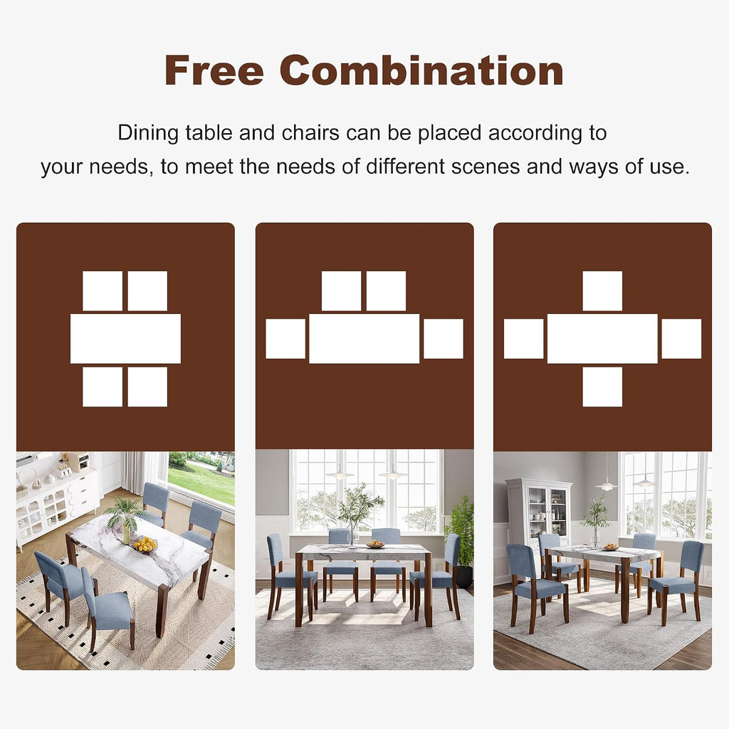 Merax Modern 5 Piece Dining Table Set for 4,Faux Marble Style Kitchen Table Set with One Rectangle Table and 4 Dining Chairs for Dining Room Table Set for Small Place