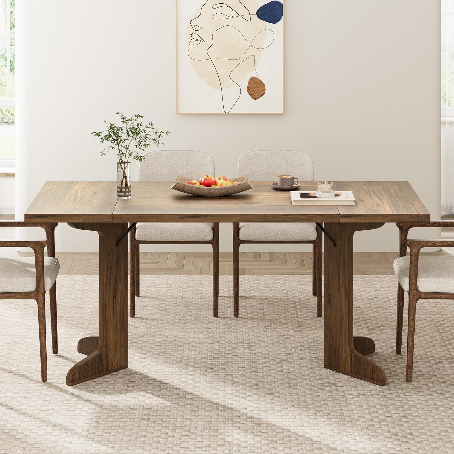 Garvee 71' Large Dining Table for 6 to 8 People, Modern Dinner Table with Unique Wooden Legs, Rectangle Dining Table for Kitchen, Dining Room & Living Room, Walnut