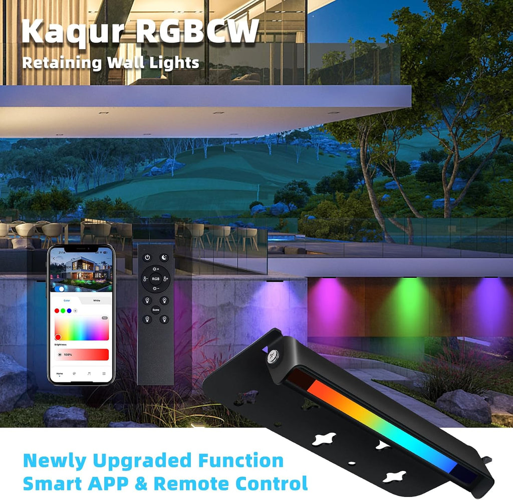 8 Pack 7 Inch 5W Retaining Wall Lights Outdoor, RGBCW LED Hardscape Lighting Color Changing, Low Voltage Landscape Lights 12V AC/DC, IP65 Waterproof Paver Lights Smart APP & Remote Control, FCC Listed