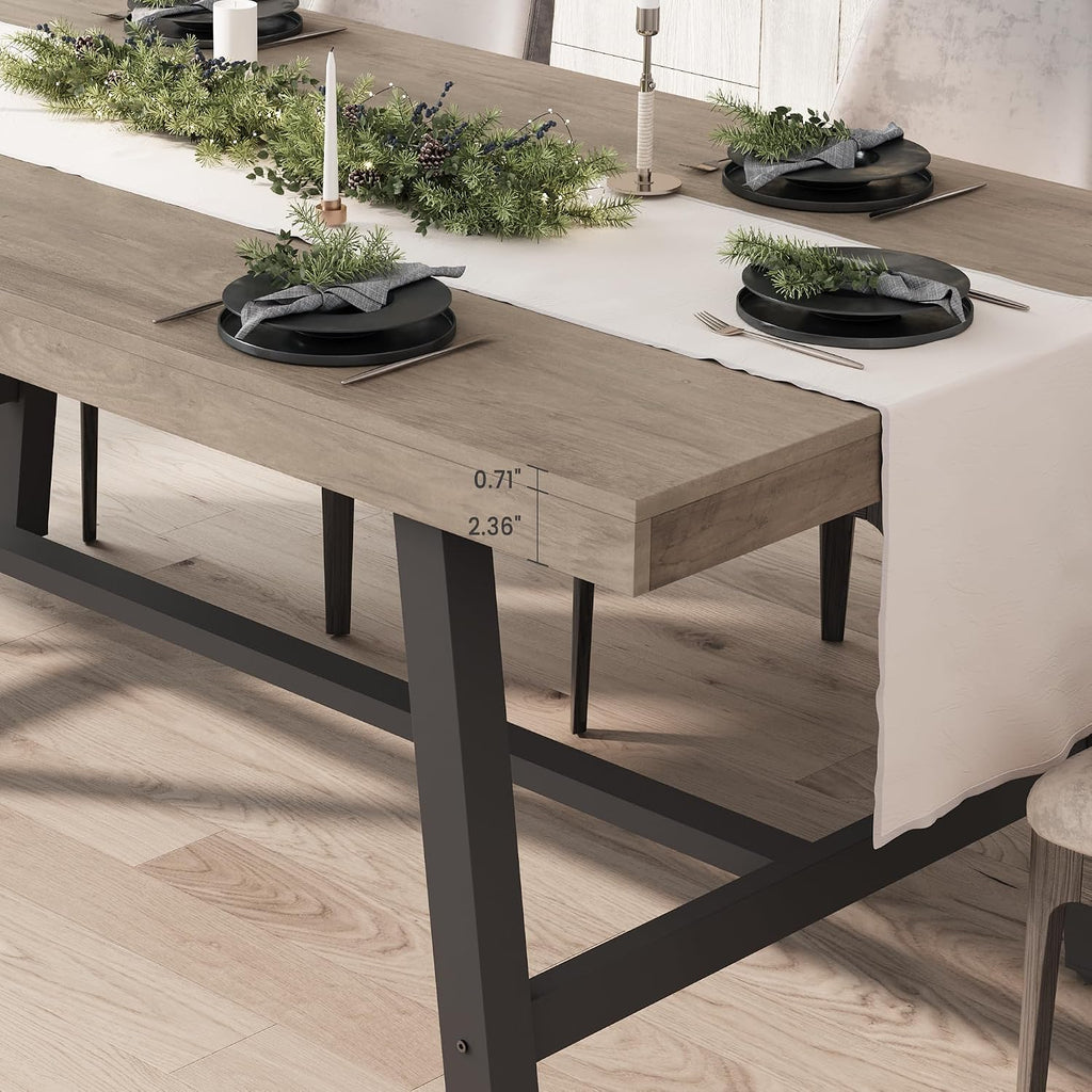 GarveeHome Industrial Dining Table for 4-6 People, 63 in Long Wooden Kitchen Table with Sturdy Metal Frame & Grey Finish - Seats 4 Rectangular Counter for Dinner, Kitchen, Dining Room - Grey