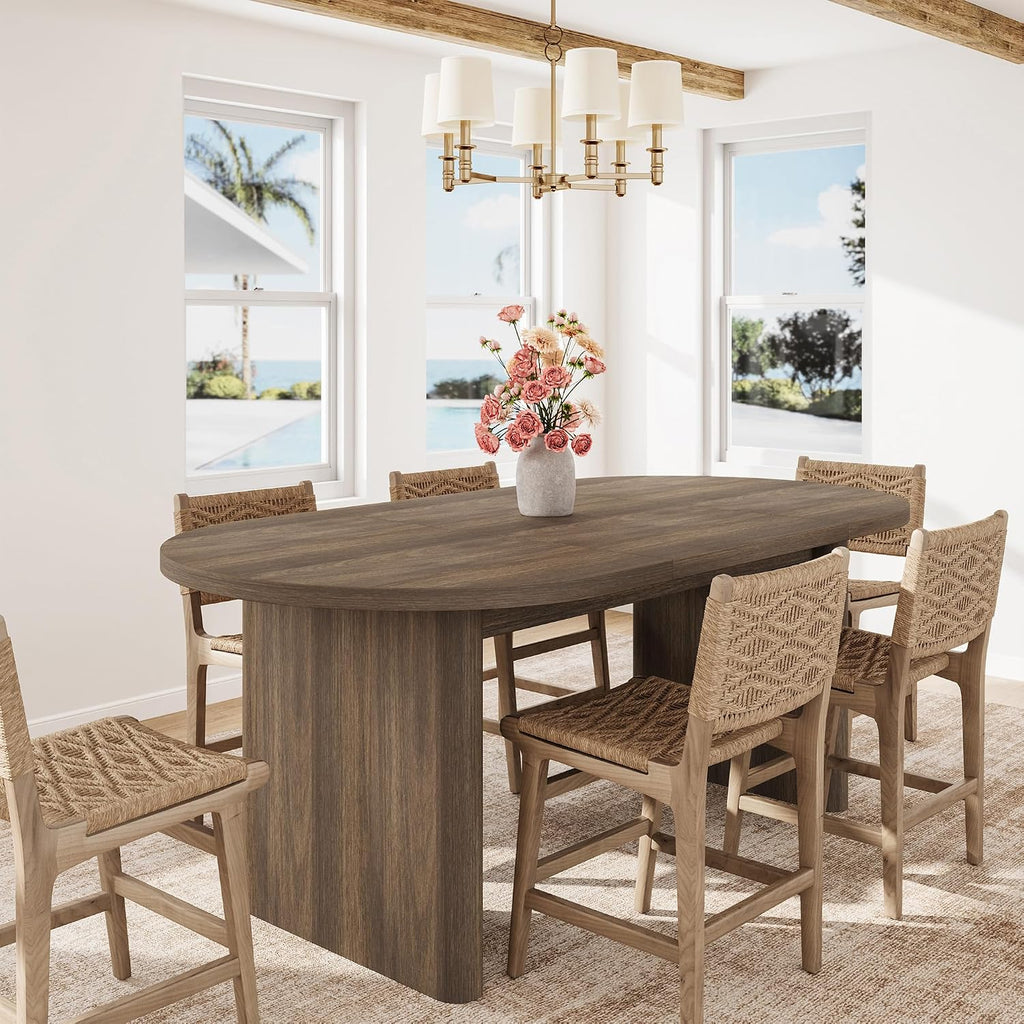 GarveeHome Oval Dining Table for 6-8 People, Long Large Kitchen Table with Thick Sturdy Wooden Base, Farmhouse Dining Room Table for for Kitchen, Living Room, Office (70.87' Long,Brown)