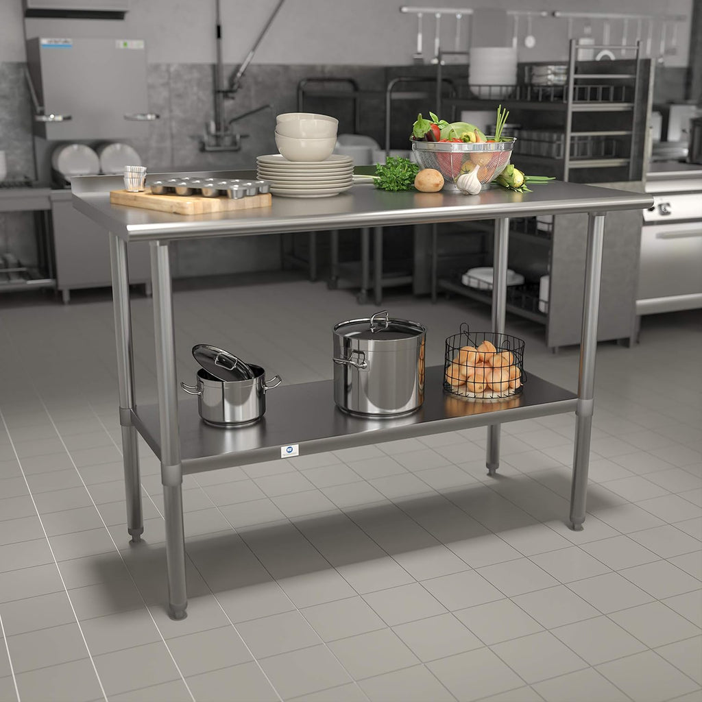 Flash Furniture Rawcliffe Stainless Steel 18 Gauge Prep and Work Table with 1.5' Backsplash and Undershelf - NSF Certified - 48'W x 24'D x 36'H
