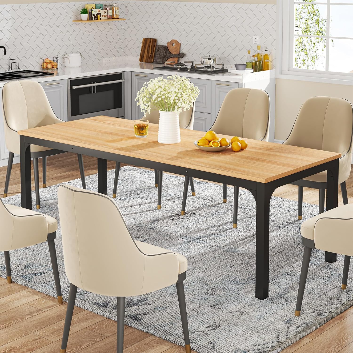 Tribesigns Dining Table for 8, 78-Inch Large Narrow Long Rectangular Kitchen Dinner Table, 8 Seat Rustic Wood Dining Table for Dining Room