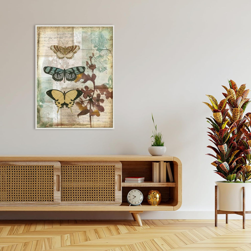 Amanti Art Framed Canvas Wall Art 42x32 Music Box Butterflies I by Jennifer Goldberger, Framed Wall Art Canvas, Animals Artwork, Traditional Decor, Oversize Poster Painting for Living Room, Bedroom,