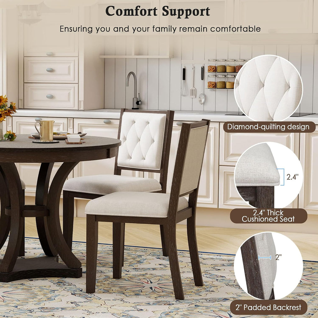 Bellemave Extendable Dining Table Set for 4, 5-Piece Retro Round Table Set with 4 Upholstered Chairs, Round Table with a 16' W Leaf, Oval Kitchen Table Set with Extendable Table (Espresso)