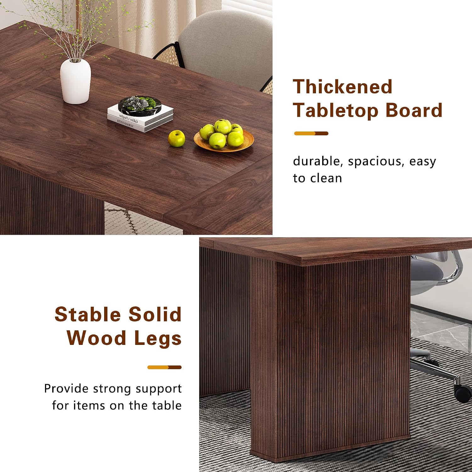 weselon 78 Inch Dining Table for 6 8 10, Modern Farmhouse Rectangular Kitchen Table, Long Dining Room Tables with Wood Strip Base for Kitchen Living Room (Walnut)