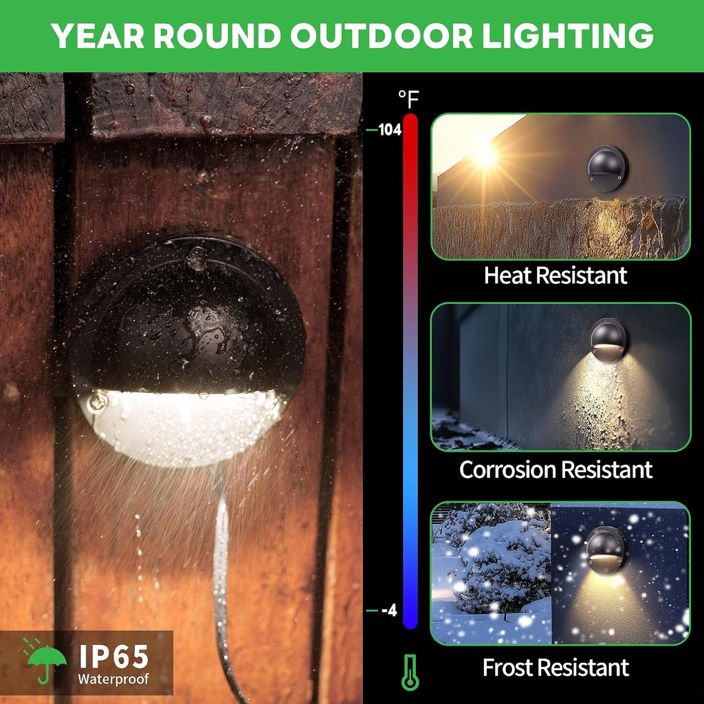 LED Deck Lights - Outdoor Landscape 12V Waterproof Lighting, Low Voltage Step Lights, Warm White & Cool White Adjustable, Wired Die-Cast Aluminum for Wall Handrail Yard 8 Pack