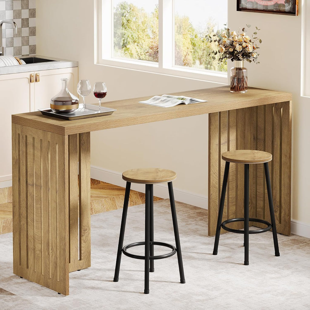 Tribesigns Bar Table, 63-Inch Counter Height Pub Table, Industrial Bar Height Table, Rectangular High Top Kitchen & Dining Counter Tables with Louvered Base for Narrow Space, Natural