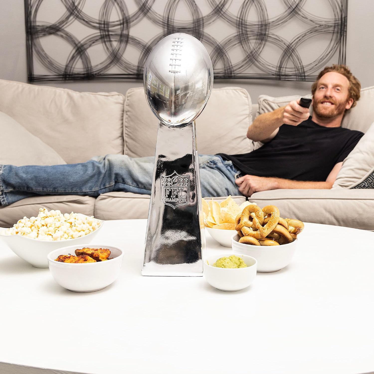 Spire Designs Lifesize Fantasy Football Trophy - Chrome Replica Championship Trophy - First Place Winner Award for League - Real Size Football Award