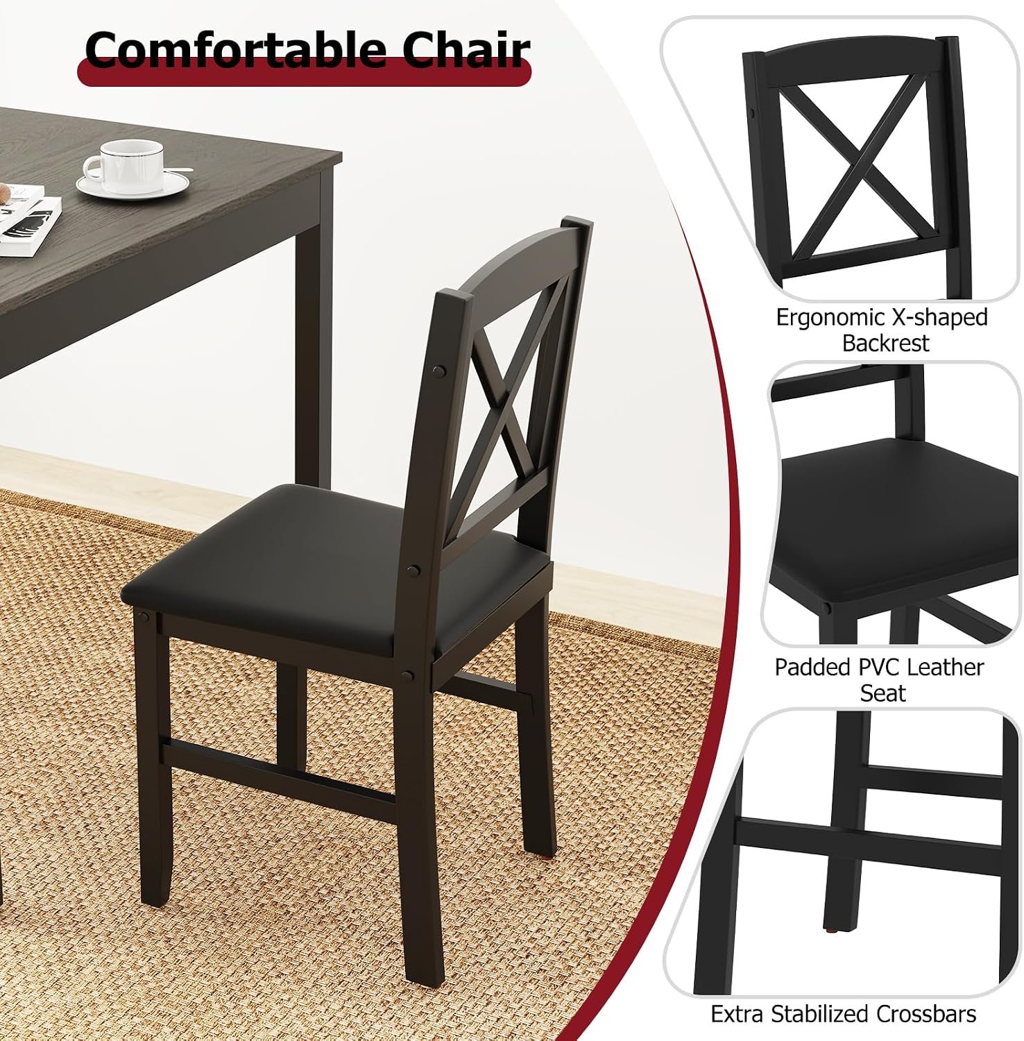 Tangkula Mid-Century Modern Dining Table Set for 2, Wooden Kitchen Table & 2 Chairs with Padded Seats, 3-Piece Compact Dining Set for Small Spaces, Kitchen, Living Room (Grey+Black)