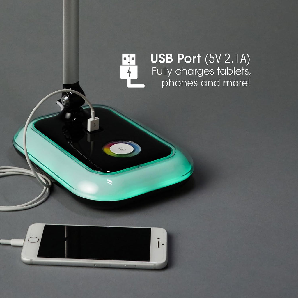OttLite Glow LED Desk Lamp with USB Charging Port - Portable, Adjustable, Desk Light,Black