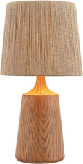JONATHAN Y 22.25' Brown Wood Finish Classic Cottage Table Lamp for Bedroom, Tapered Resin Body with Brown Paper Rope Shade, LED Bulb Included JYL9201A