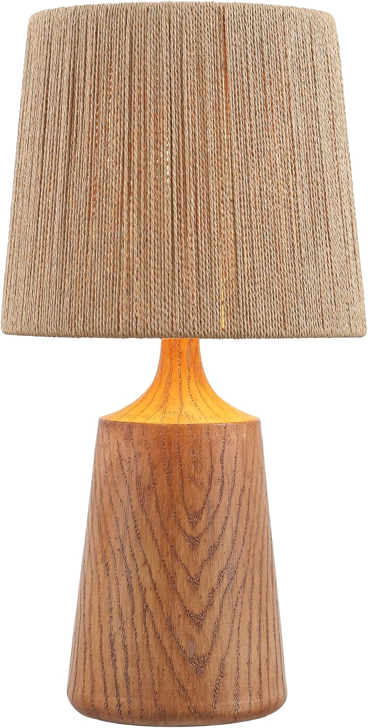 JONATHAN Y 22.25' Brown Wood Finish Classic Cottage Table Lamp for Bedroom, Tapered Resin Body with Brown Paper Rope Shade, LED Bulb Included JYL9201A