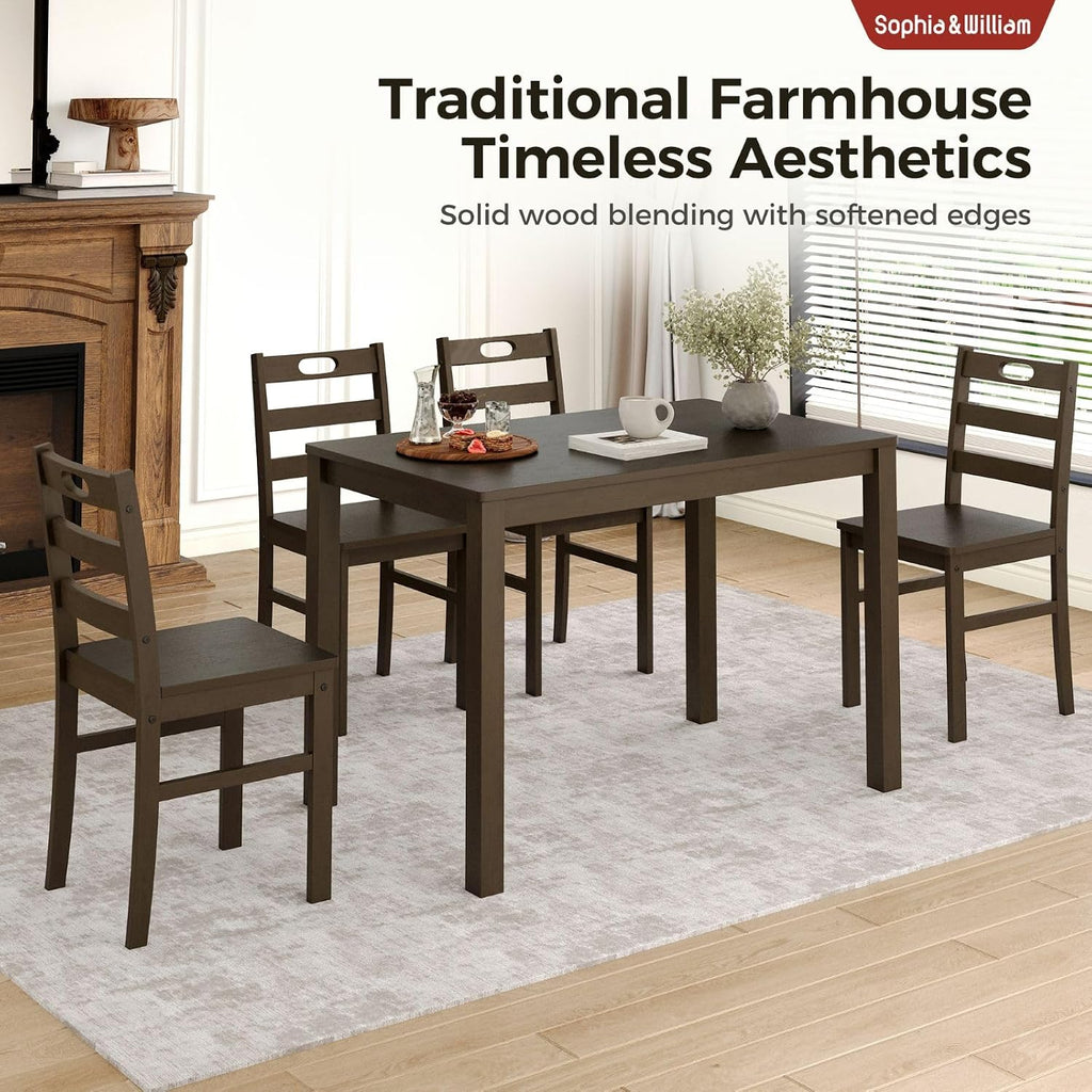 Sophia & William 5 Piece Dining Table Set for 4, Wood Kitchen Table and Chairs,Space-Saving Farmhouse Dining Sets,Dark Walnut