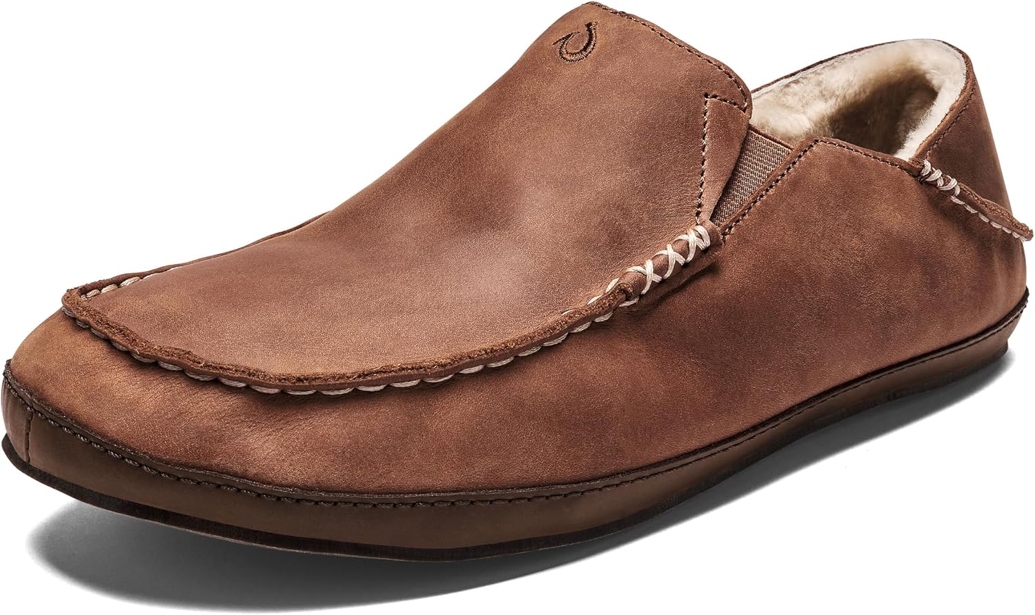 OLUKAI Moloa Slipper, Men's Premium Leather Slip-On Shoes, Soft Genuine Shearling Lining & Gel Insert, Drop-In Heel & All-Day Comfort