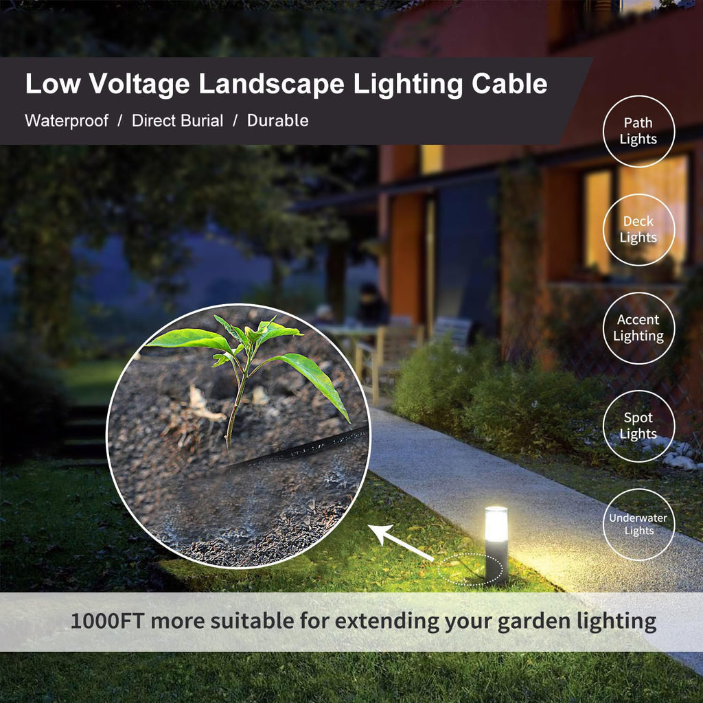FIRMERST 16/2 Pure Copper Low Voltage Landscape Wire Outdoor Lighting Cable 1000 Feet