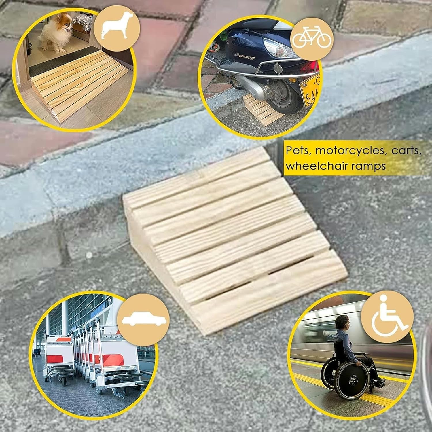 Threshold Ramp, Curb Ramp, Doorway Ramps Wood, Power Wheelchairs/Mobility Scooter/Mower Wooden Thresholds Ramp, Sturdy Stairs Slope