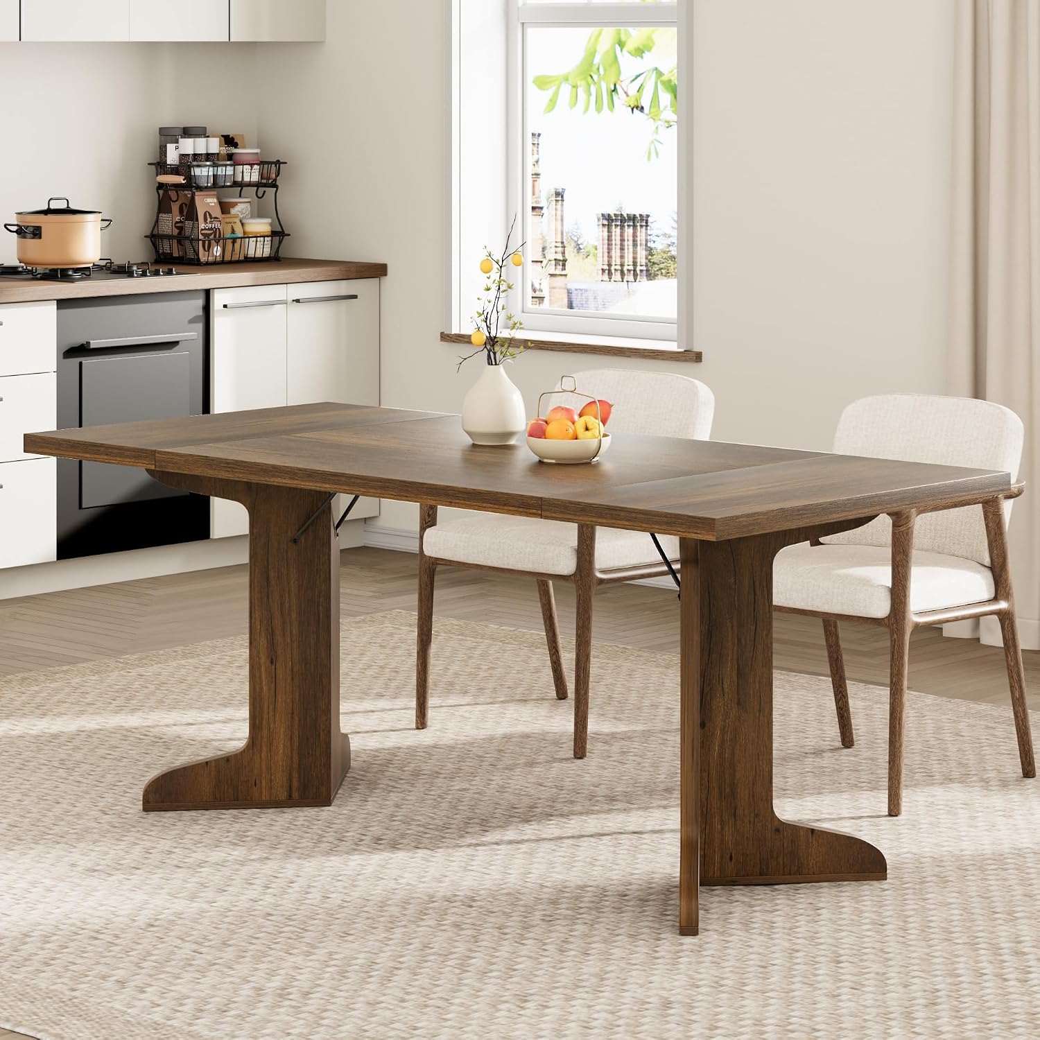 Garvee 71' Large Dining Table for 6 to 8 People, Modern Dinner Table with Unique Wooden Legs, Rectangle Dining Table for Kitchen, Dining Room & Living Room, Walnut