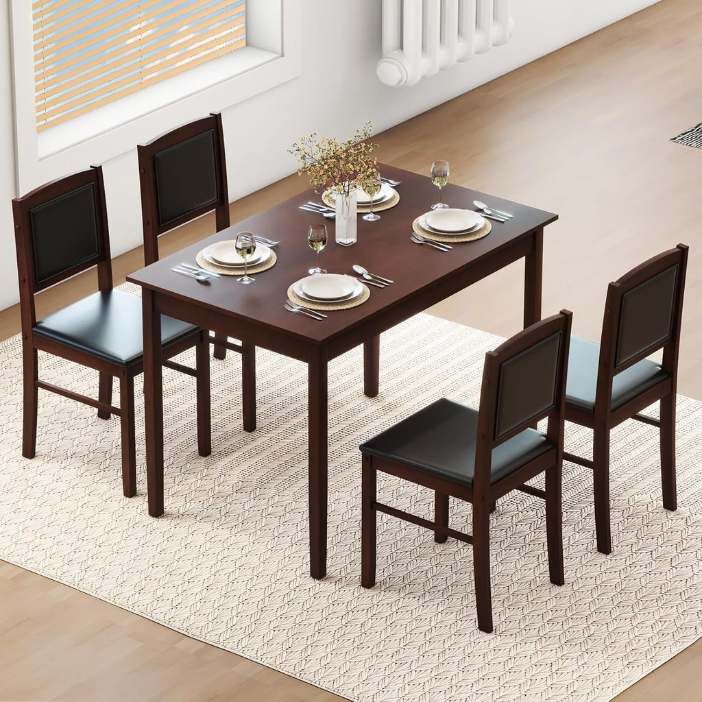 NAFORT 5 Piece Dining Table Set for 4, Farmhouse Solid Wood Kitchen Table Chairs Set of 4, Mid-Century Modern Dinette Set w/Upholstered Dining Chairs, 4 Seat Dining Room Table for Kitchen,Office