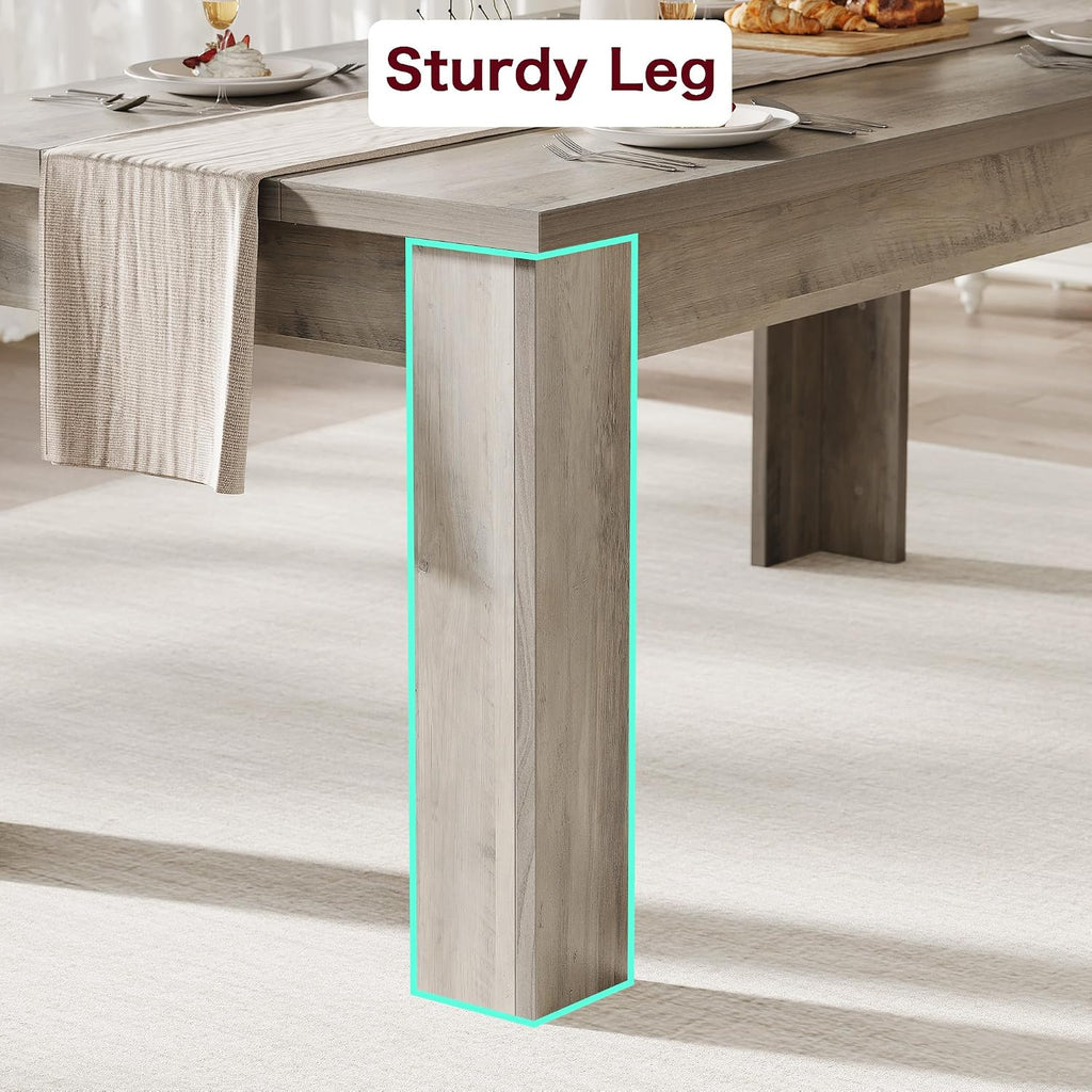 CABIHOME 63' Rectangular Dining Table for 4-6, Farmhouse Large Kitchen Table, Sturdy Frame, 4 Triangular Stable Legs, Thickened Tabletop, Ideal for Apartment, Dining Room, Small Space, Retro Gray