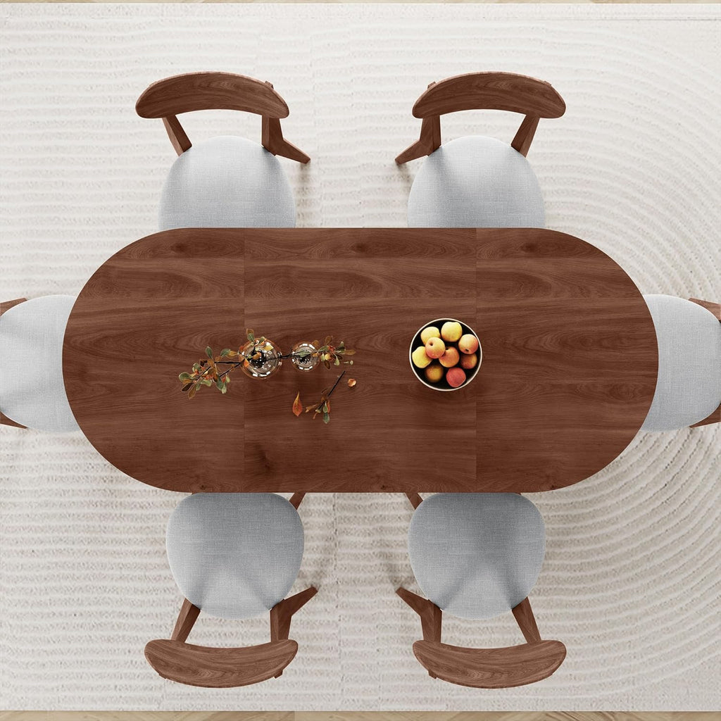 70.8 Inch Dining Table for 4-6 People, Oval Kitchen Table with Semi-Cylindrical Legs Base, Modern Farmhouse Round Dinner Tables for Dining Room Kitchen Living Room (Walnut)