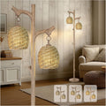 Scenekoy Vintage 68' Tall Floor Lamp with Straw Rope Woven Shade, Retro Resin Standing Lamp Tree Trunk Finish, Dimmable Corner Lamp Stand Up Light with Bulb Prefer for Living Room Bedroom Home Decor