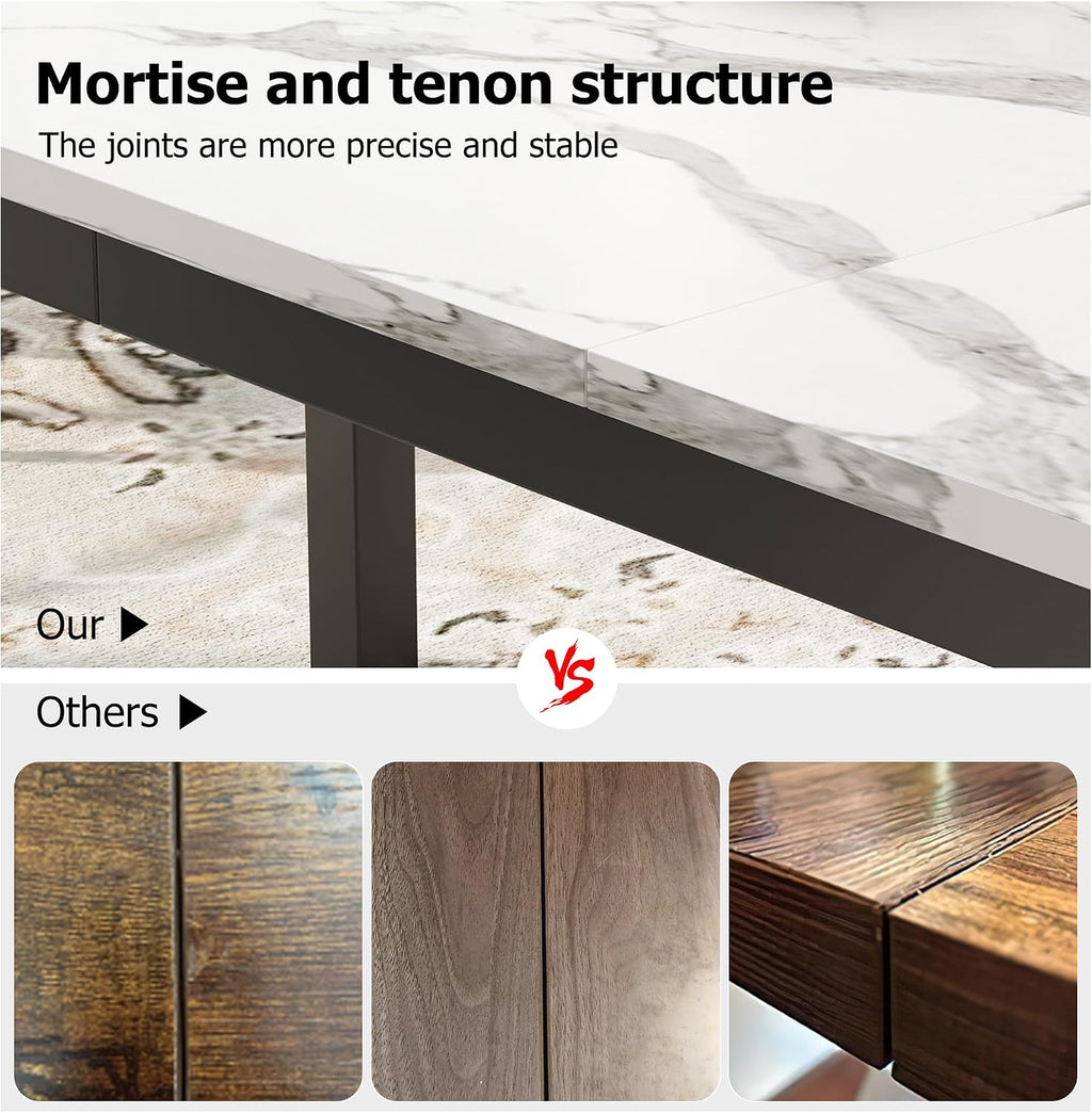 GarveeHome 70.8 in Industrial Dining Table for 6, Wooden Long Dinner Table with Mortise Tenon Design, Kitchen Table with Sturdy Metal Legs, for Dining Room Home Office Living Room, White