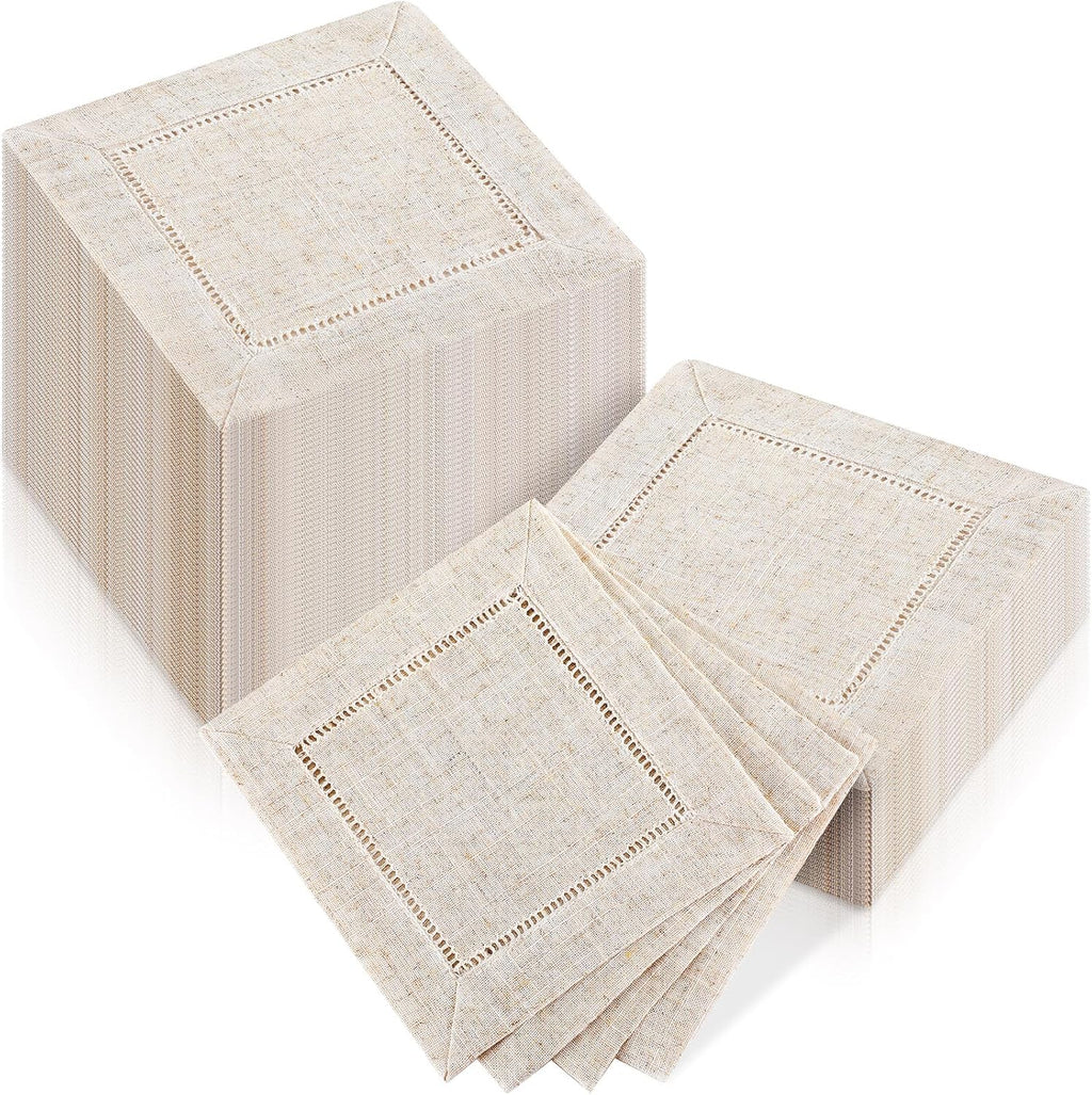 Jerify 160 Pcs Linen Cocktail Napkins Bulk 6 x 6 Inch Reusable Cloth Hemstitch Fabric Linen Napkins for Party Wedding Bar Beverage Coffee Dessert DIY