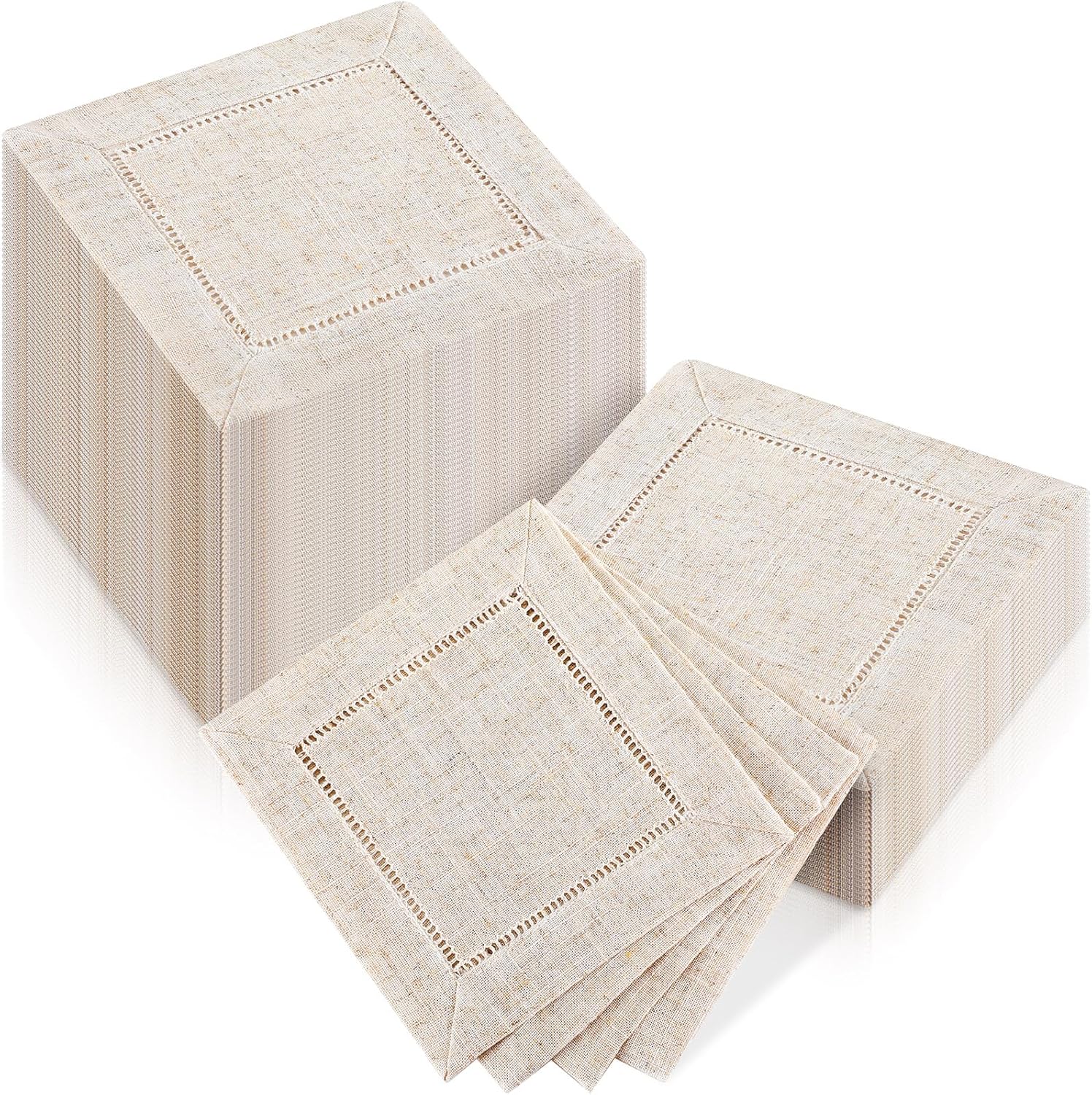 Jerify 160 Pcs Linen Cocktail Napkins Bulk 6 x 6 Inch Reusable Cloth Hemstitch Fabric Linen Napkins for Party Wedding Bar Beverage Coffee Dessert DIY