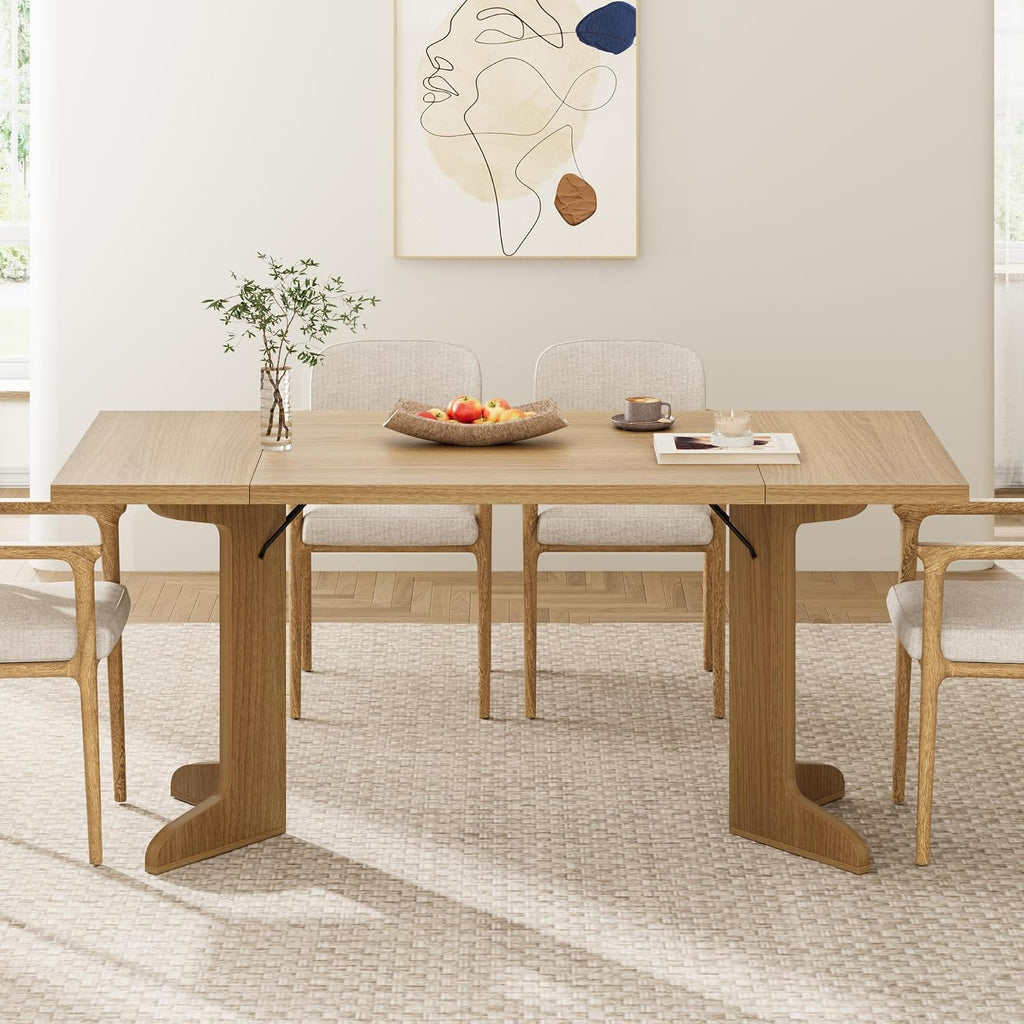 Garvee 71' Large Dining Table for 6 to 8 People, Modern Dinner Table with Unique Wooden Legs, Rectangle Dining Table for Kitchen, Dining Room & Living Room, Oak