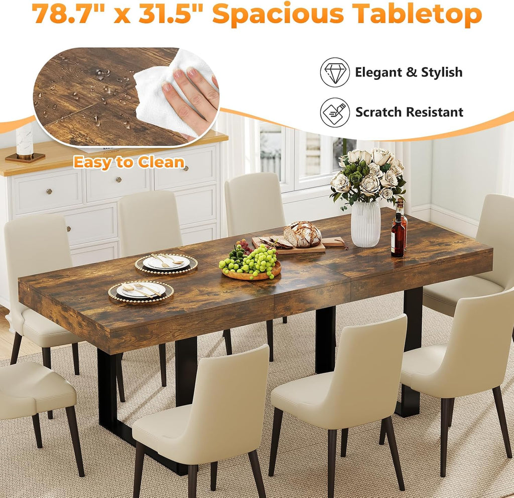Zevemomo 63'-78.7' Rectangular Extendable Dining Table, 6-8 Extendable Dining Table, Conference Table, Kitchen Table with Slide Track, Tapered U-Shaped Wood Legs for Office, Living Room-Rustic Brown