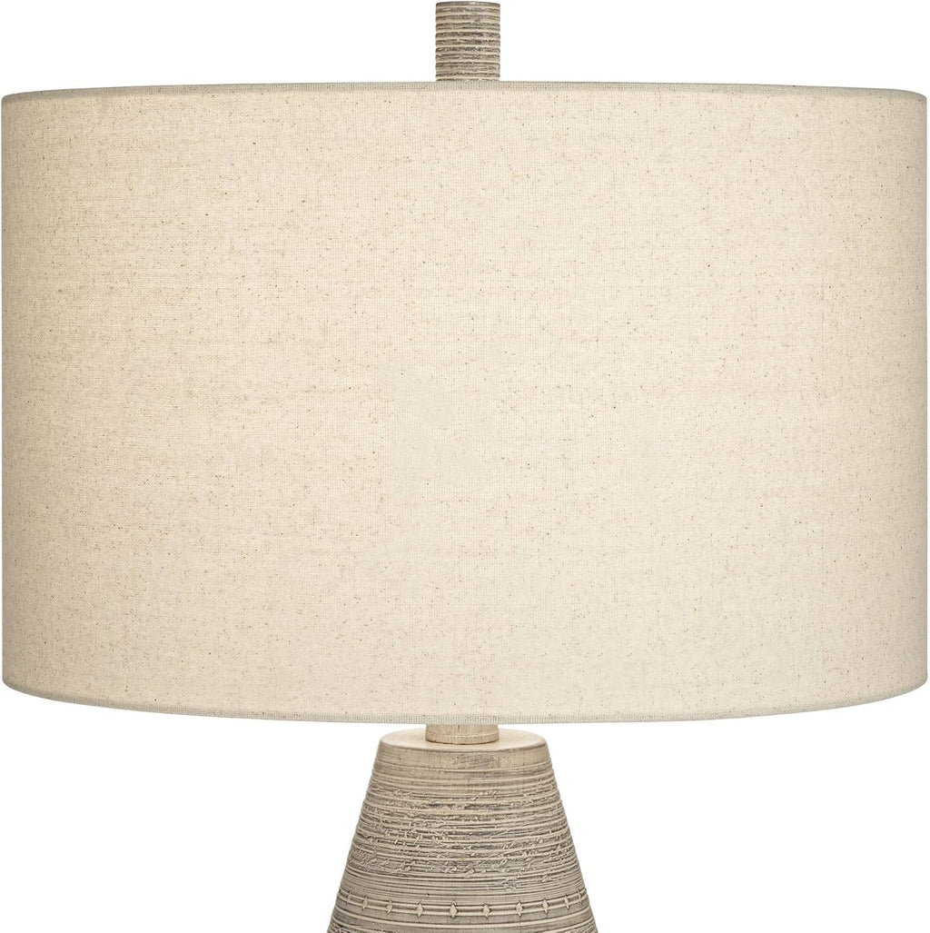 360 Lighting Julio Modern Table Lamp 30' Tall Natural Gray Textured Ceramic Off-White Oatmeal Fabric Drum Shade Decor for Living Room Bedroom House Bedside Nightstand Home Office Family