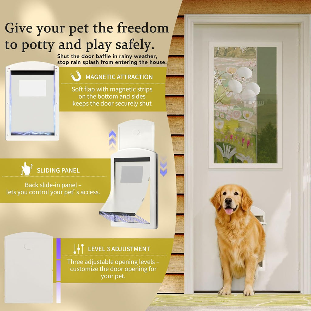 Front Door，1-Lite Exterior Door with Pet Door, Left-Handed, 30' x 80' Clear Glass Entry Door, Solid Wood & MDF Construction, Prehung Door Jamb & Threshold Hardware Kit, Waterproof Primer