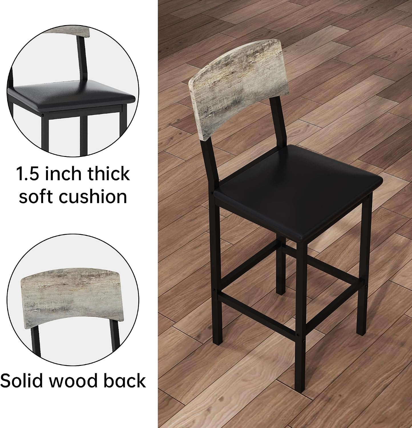 AWQM 5-Piece Dining Table Set, Dining Table Set for 4, Counter Height Table & 4 Bar Stools, Modern Kitchen Dining Set, with Upholstered Chairs, Compact Dining Set for Small Spaces, Gray