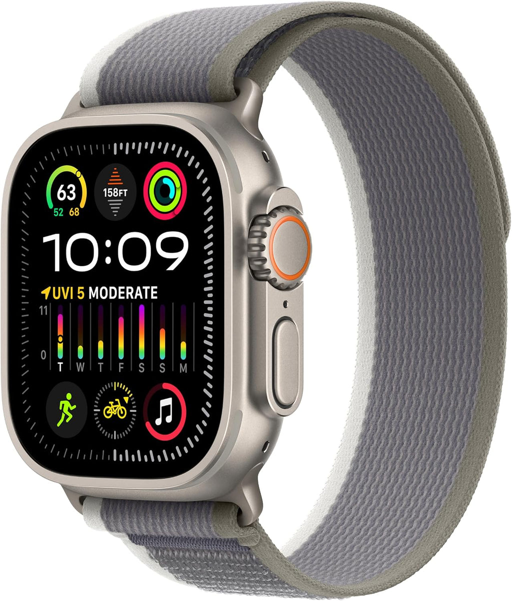 Apple Watch Ultra 2 [GPS + Cellular 49mm] Smartwatch with Rugged Titanium Case & Green/Gray Trail Loop M/L. Fitness Tracker, Precision GPS, Action Button, Extra-Long Battery Life