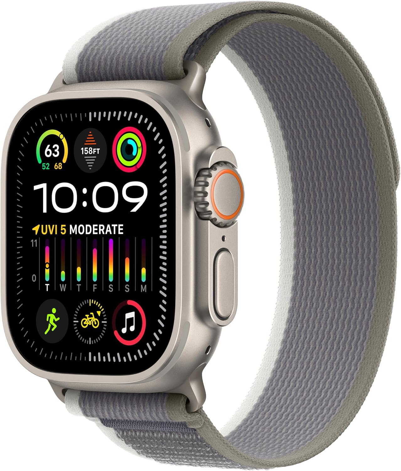Apple Watch Ultra 2 [GPS + Cellular 49mm] Smartwatch with Rugged Titanium Case & Green/Gray Trail Loop M/L. Fitness Tracker, Precision GPS, Action Button, Extra-Long Battery Life