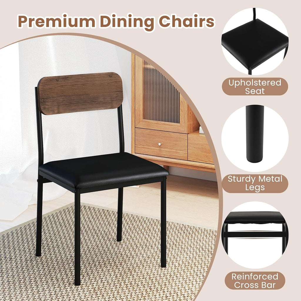 Giantex 5-Piece Dining Table Set for 4, 43.5' Round Kitchen Table and 4 Upholstered Dining Chairs with Drop Leaf Tabletop, Sturdy Metal Frame, Space Saving Farmhouse Dinette Set for Dinette Dinner