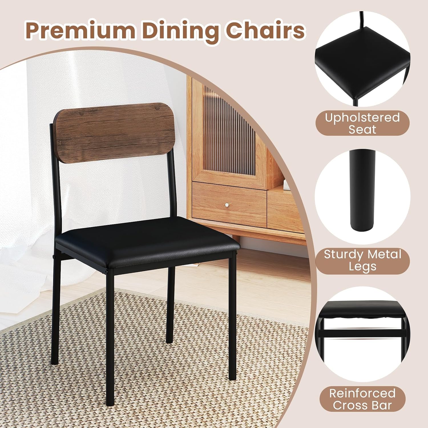 Giantex 5-Piece Dining Table Set for 4, 43.5' Round Kitchen Table and 4 Upholstered Dining Chairs with Drop Leaf Tabletop, Sturdy Metal Frame, Space Saving Farmhouse Dinette Set for Dinette Dinner