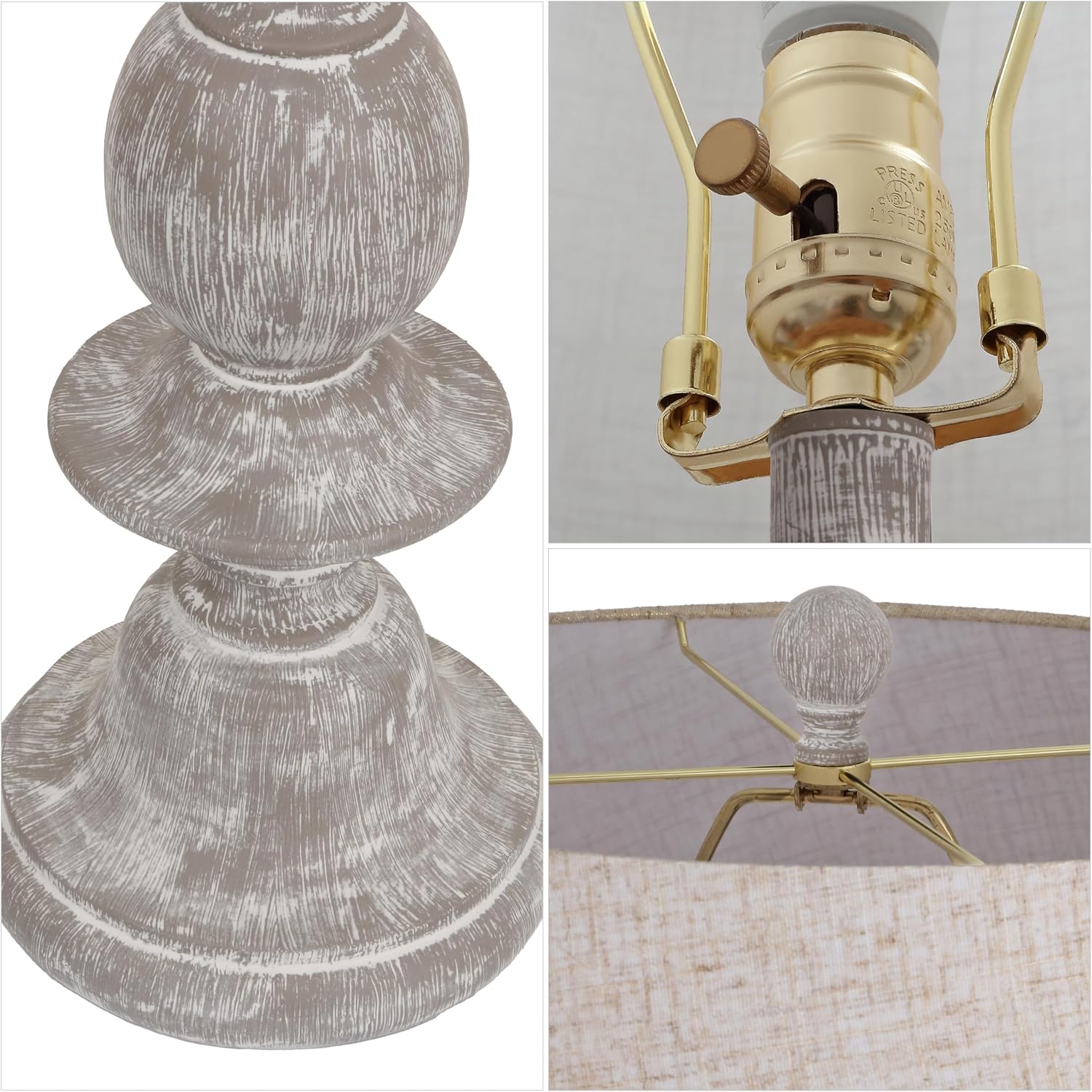 JONATHAN Y 67' Wash Gray Resin Candlestick Floor Lamp Farmhouse Rustic Traditional Standing Lamp for Living Room with Wash Gray Linen Empire Shade LED Bulb Included JYL3000C