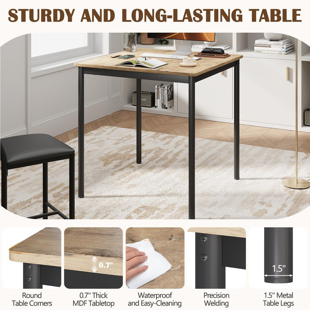 EROMMY Dining Table Set for 4, Modern Kitchen Table and Chairs with PU Leather Upholstery, Wood Dining Table with Chairs for Small Space, Dining Room, Brown