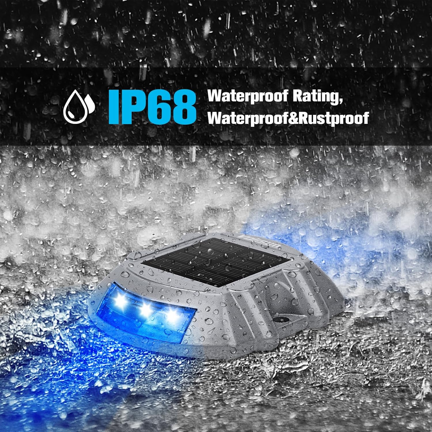 VOLISUN Solar Deck/Dock Lights, 20-Pack Led IP68 Waterproof Outdoor Warning Step Lights for Driveway Sidewalk Garden Pathway Yard (Blue, Auto On/Off