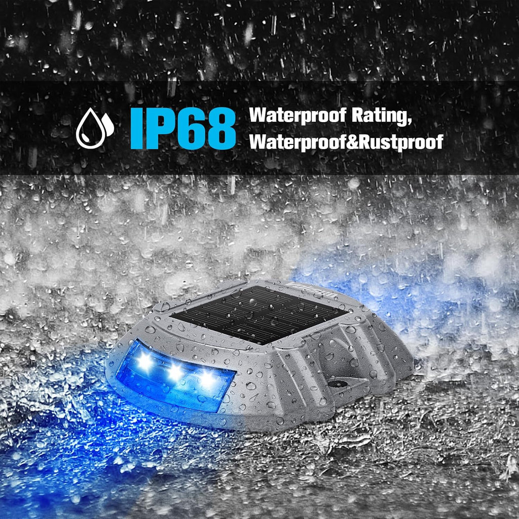 VOLISUN Solar Deck Lights Driveway Dock Lights, 12-Pack Led IP68 Waterproof Outdoor Warning Step Lights for Driveway Sidewalk Garden Pathway Yard (Blue, Auto On/Off