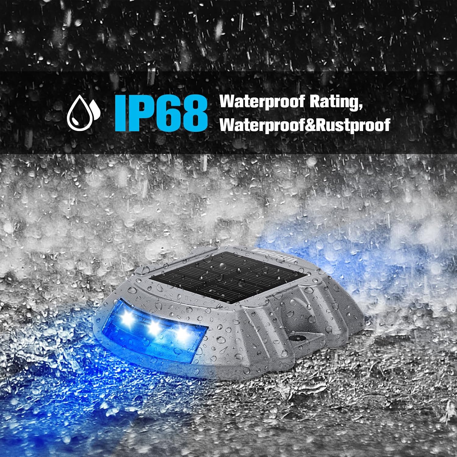 VOLISUN Solar Deck/Dock Lights, 16-Pack Led IP68 Waterproof Outdoor Warning Step Lights for Driveway Sidewalk Garden Pathway Yard (Blue, Auto On/Off