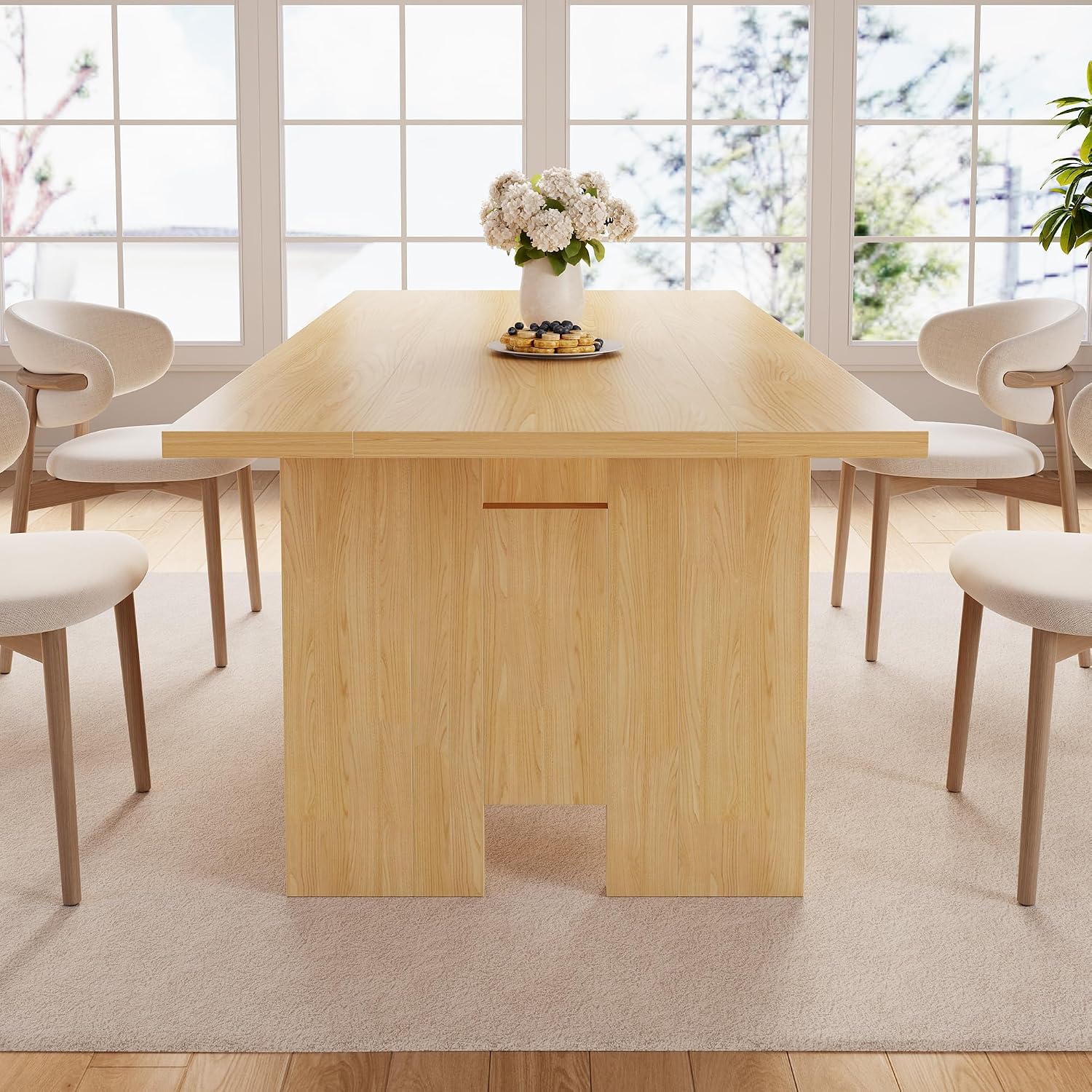 Jocoevol 63' Folding Dining Table for 4-6, Modern Dining Room Table with Large Foldable Tabletop & Legs, Wood Dining Tables for Kitchen Dining Room, Console Table for Living Room(Natural)