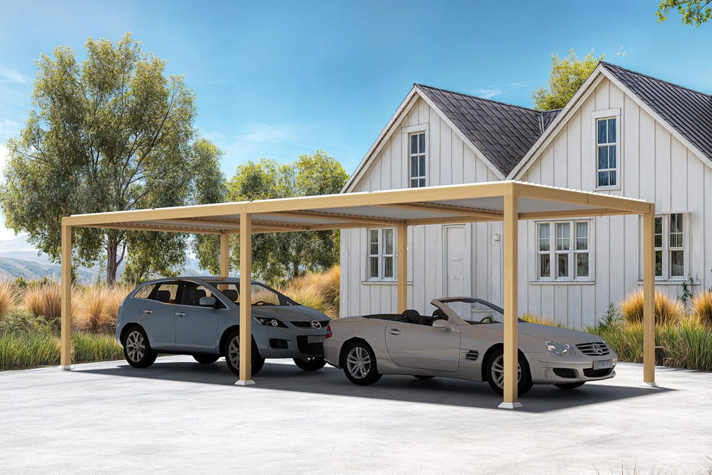PURPLE LEAF 11' x 28' Louvered Pergola Outdoor Wood Grain Aluminum Large Pergola with Adjustable Roof Retractable Patio Rainproof Hardtop Gazebo for Deck Backyard Garden