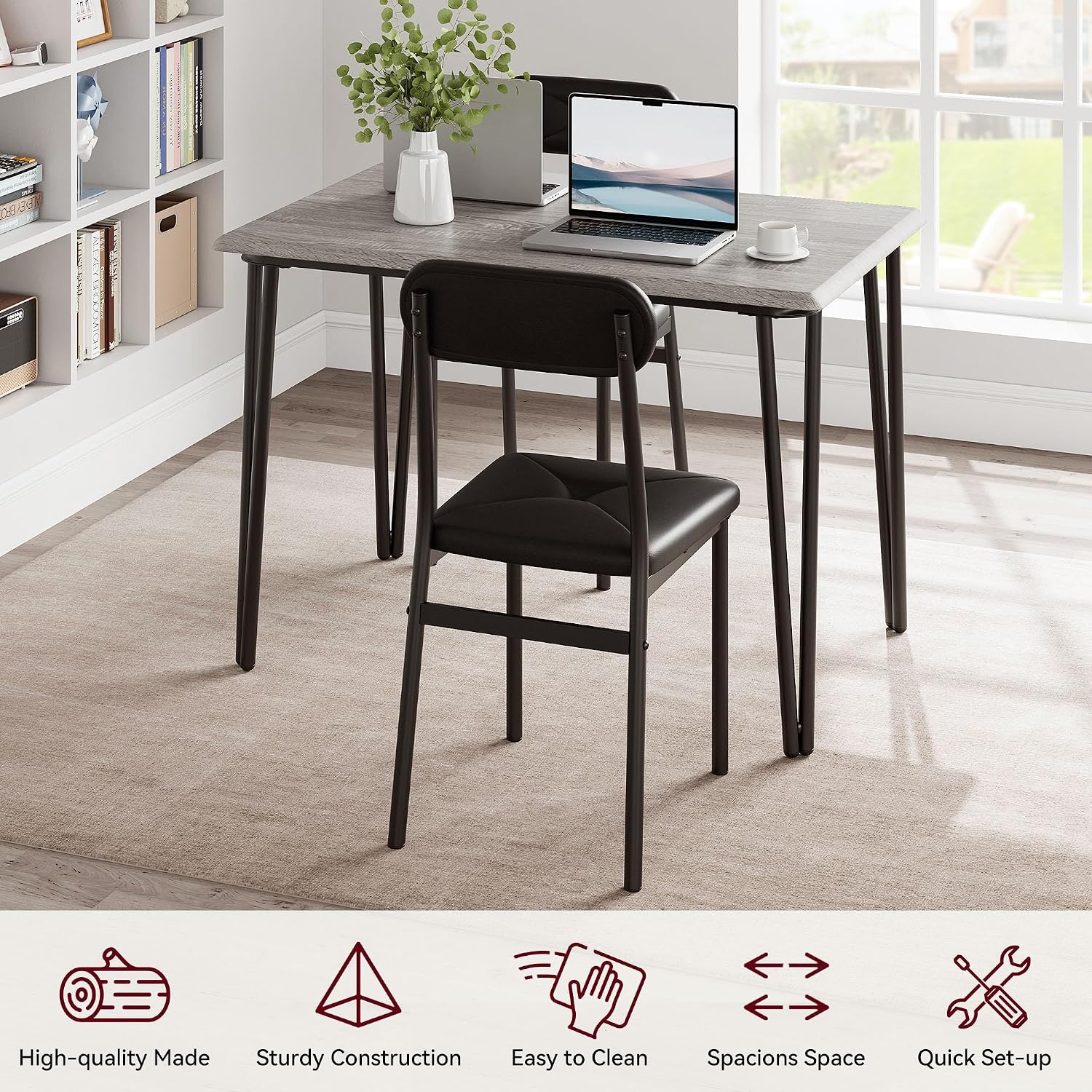 IDEALHOUSE Dining Table Set for 4, Kitchen Table with Upholstered Chairs for Kitchen Room and Small Spaces (Grey, Table with 4 Upholstered Chairs)