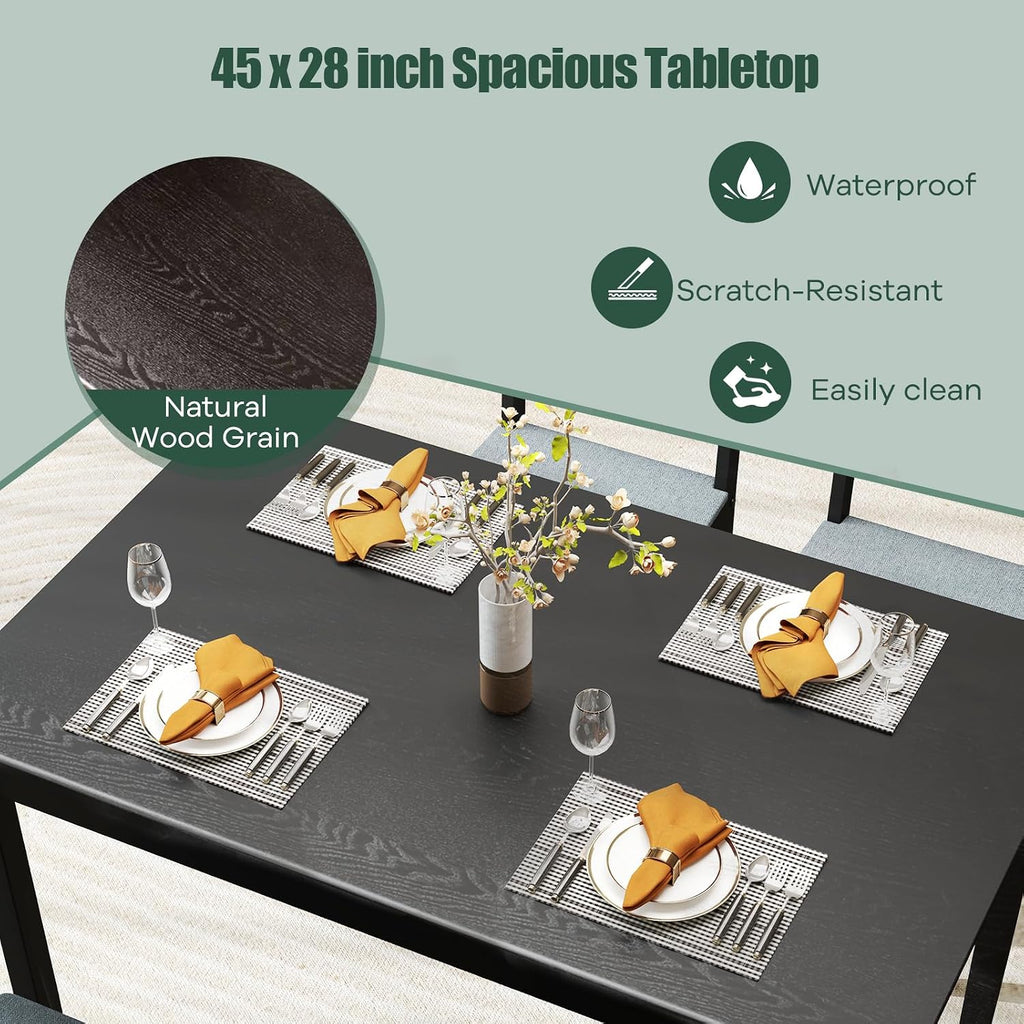 NAFORT Kitchen Table Set for 4, Mid-Century Modern Dining Table and Chairs Set of 4, Farmhouse Dinner Set w/ 4 Upholstered Chairs, Rubber Wood Dinette Set for Kitchen& Dining Room, Restaurant