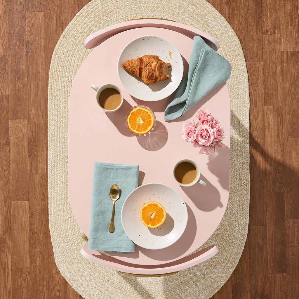 Best Choice Products 3-Piece Oval Dining Table Set,Modern Small Kitchen Dinette w/ 2 Chairs, Metal Frame, Curved Backrests - Pink/Gold
